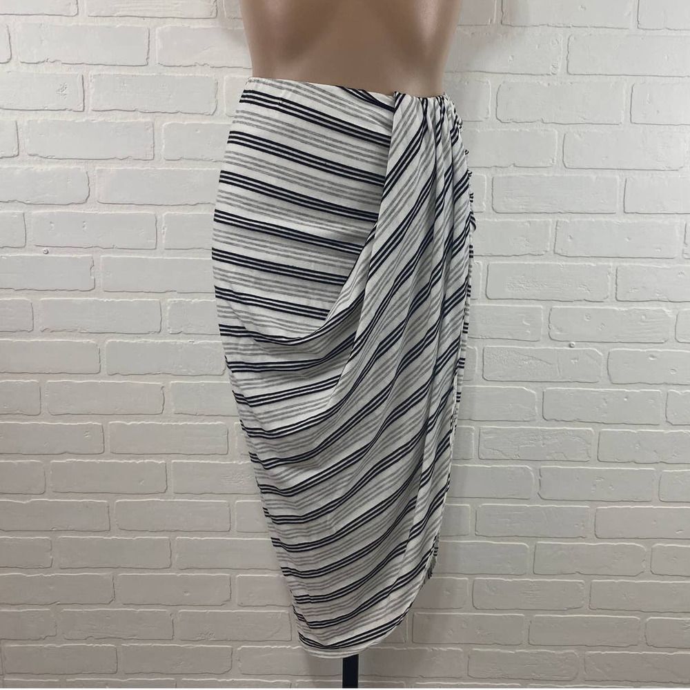 Striped bunched midi skirt with slit